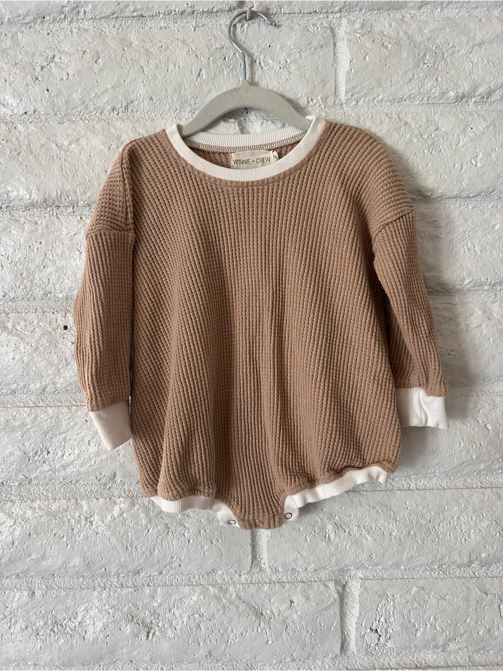 Neutral Waffle Knit Baby One-Piece with Contrast Trim